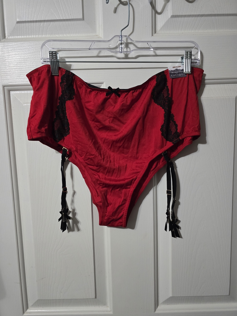 Cacique Red High-Waist Garter Brief with Black Lace